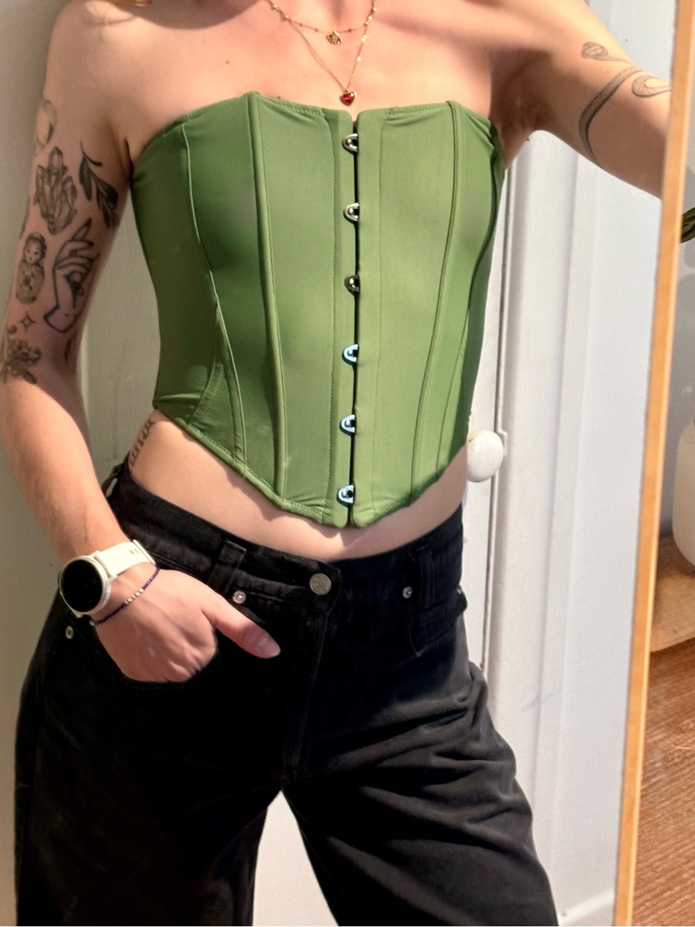 Green Strapless Corset Top